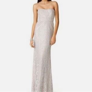 Badgley Mischa reflections silver lace strapless gown size 2